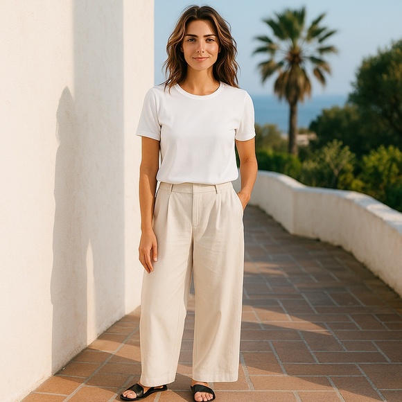 Zara Cream Wide-Leg Pants - Picture 3 of 12